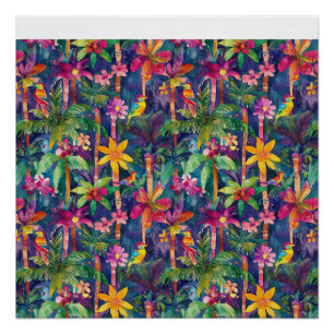 colourful palm trees and birds poster