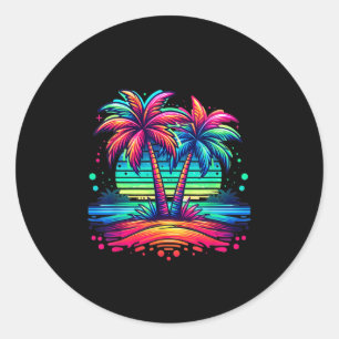 Colourful Palm Trees Beach Neon Beach Funny Vacati Classic Round Sticker