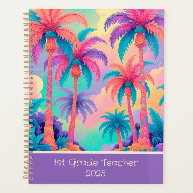 Colourful palm trees for 1st grade 2026 custom planner (Front)