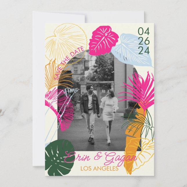 Colourful Palm Trees Save The Date (Front)