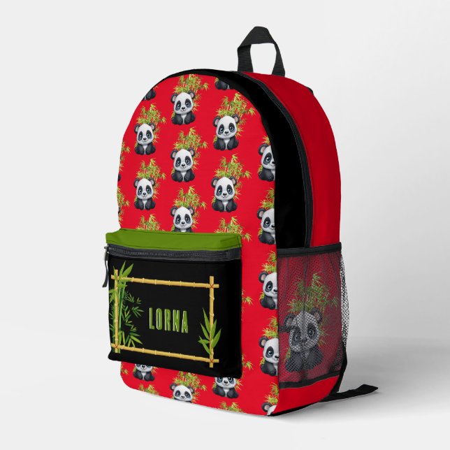Colourful Panda Personalised Backpack (Back Corner Right)