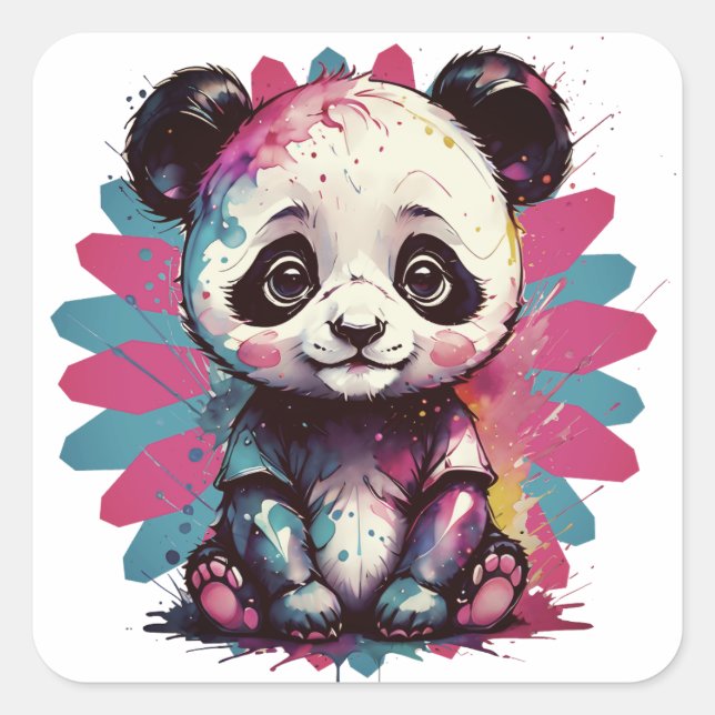 Colourful Panda Square Sticker (Front)