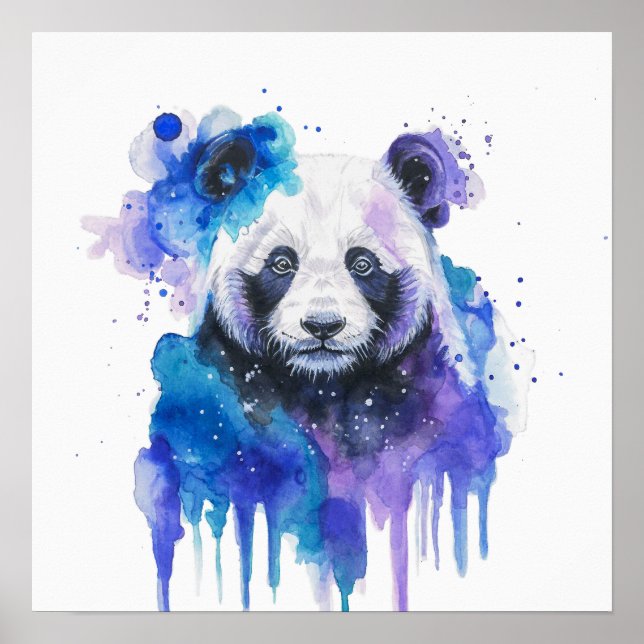 Colourful Panda Watercolor Artwork Poster (Front)