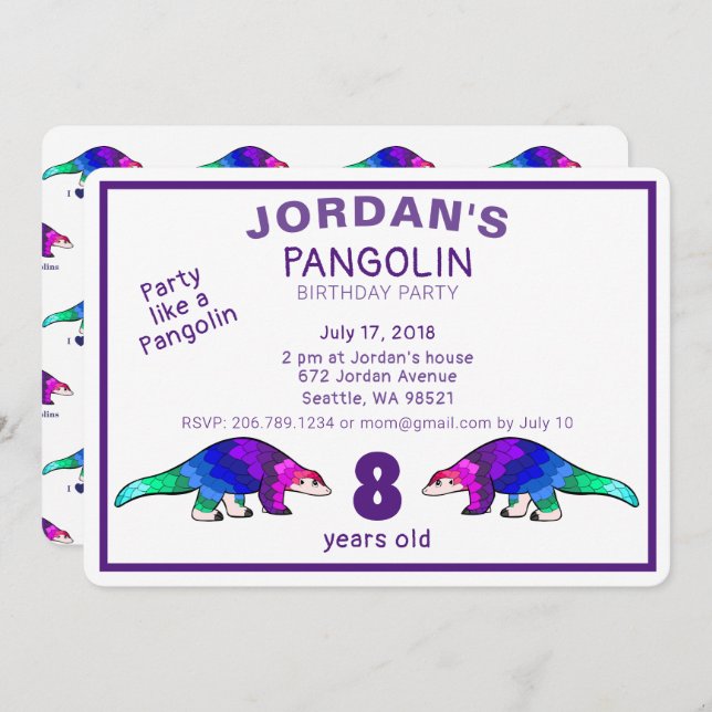 Colourful Pangolin Birthday Invitation (Front/Back)