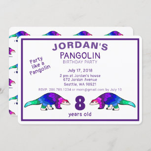 Colourful Pangolin Birthday Invitation
