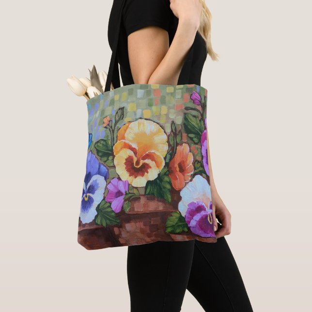 "Colourful Pansies" 16" x 16" Tote Bag (Close Up)