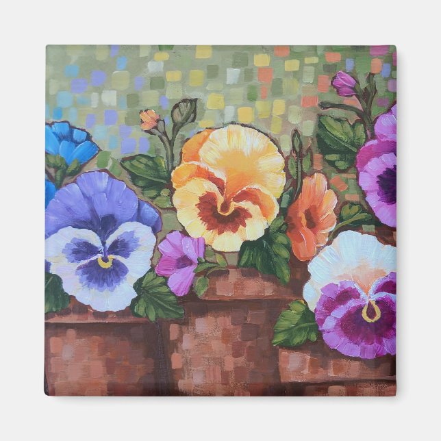 "Colourful Pansies" 2" Square Magnet (Front)