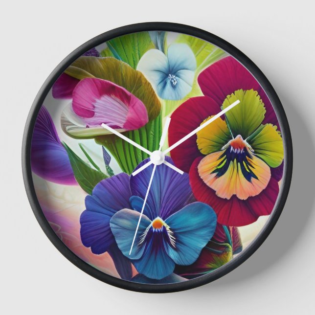 Colourful Pansies -AI ART Clock (Front)