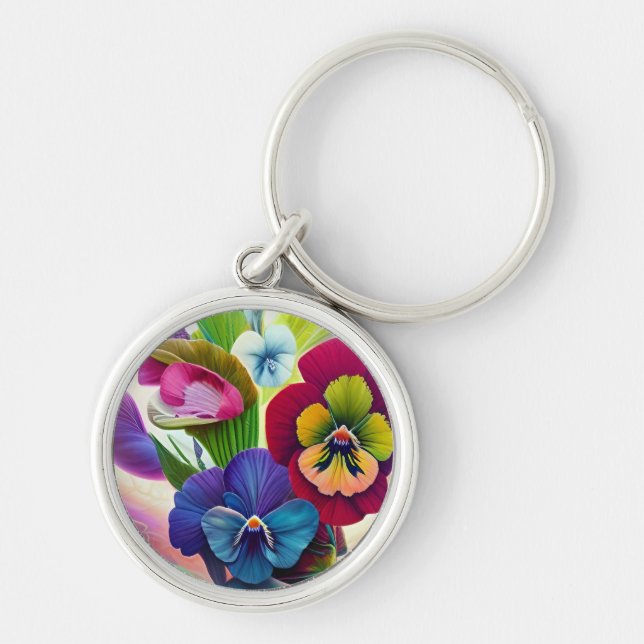 Colourful Pansies -AI ART Key Ring (Front)