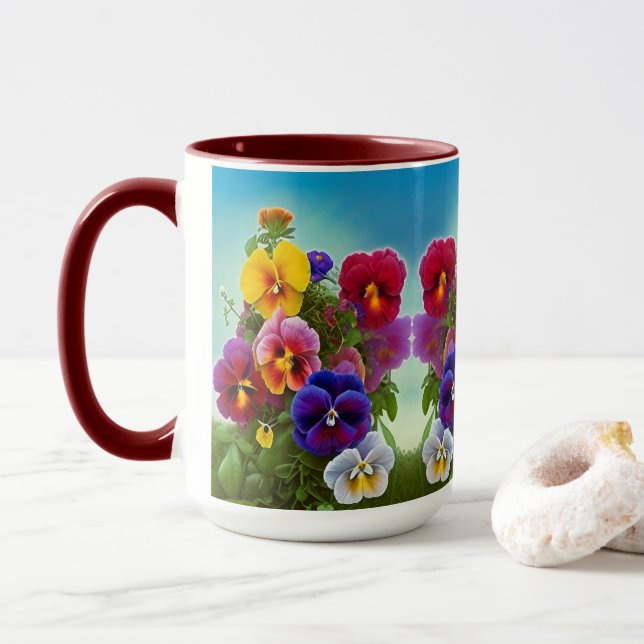 Colourful Pansies -AI ART Mug (With Donut)