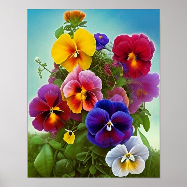 Colourful Pansies -AI ART Poster (Front)