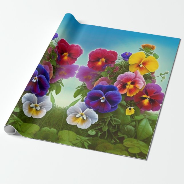 Colourful Pansies -AI ART Wrapping Paper (Unrolled)