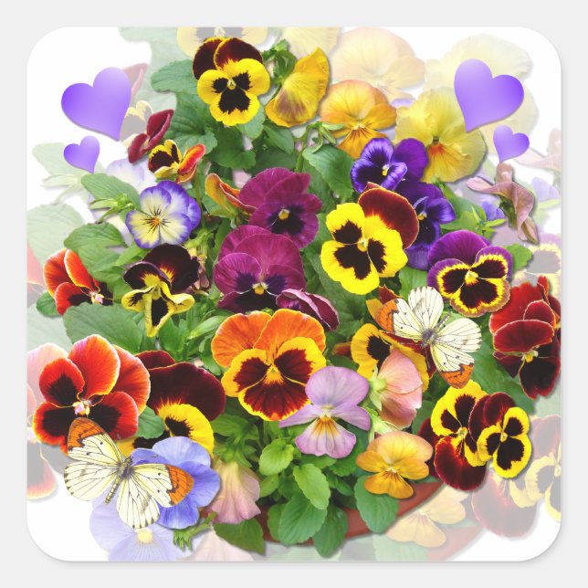 Colourful pansies and Hearts Classic Round Sticker (Front)