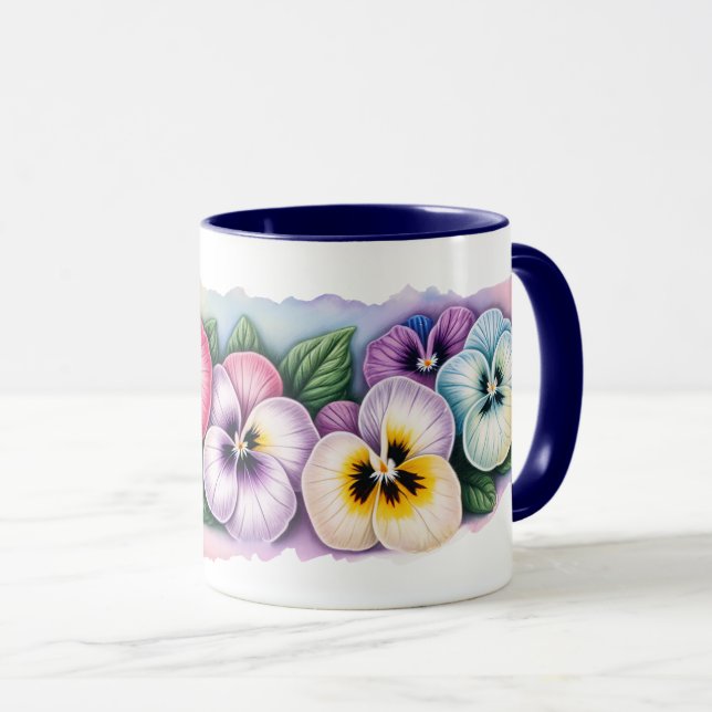 Colourful Pansies Flower Mug (Front Right)