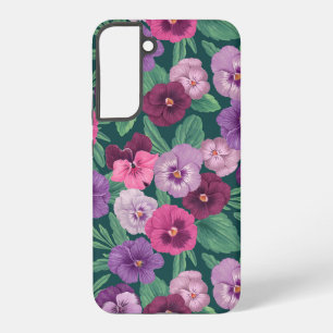Colourful pansies on dark greenish blue samsung galaxy case