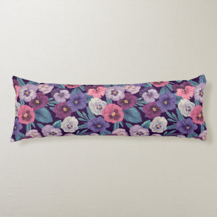 Colourful pansies on deep violet body cushion