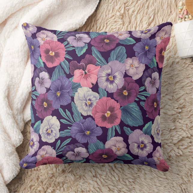 Colourful pansies on deep violet cushion (Blanket)