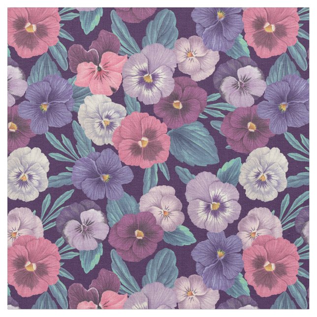 Colourful pansies on deep violet fabric (Close Up)