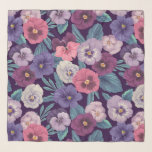 Colourful pansies on deep violet scarf<br><div class="desc">Hand-painted various colour pansies</div>