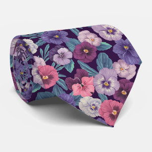 Colourful pansies on deep violet tie
