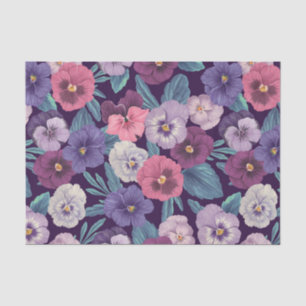Colourful pansies on deep violet tissue paper