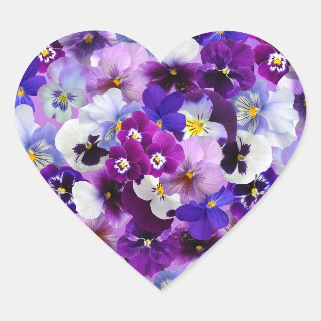 Colourful Pansies, Pretty Flowers, Heart Sticker (Front)