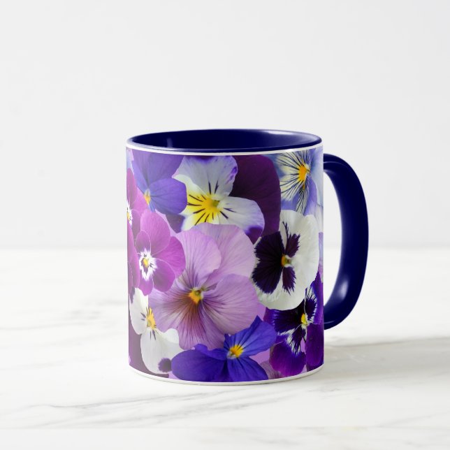 Colourful Pansies, Pretty Flowers, Mug (Front Right)