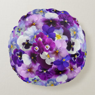 Colourful Pansies, Pretty Flowers, Round Cushion