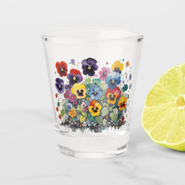 Colourful Pansies Shot Glass (Front)