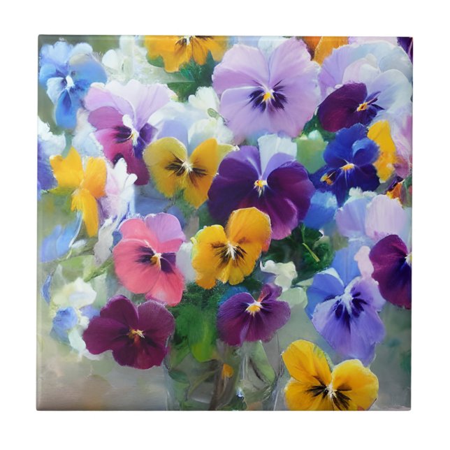 Colourful Pansies  Tile (Front)