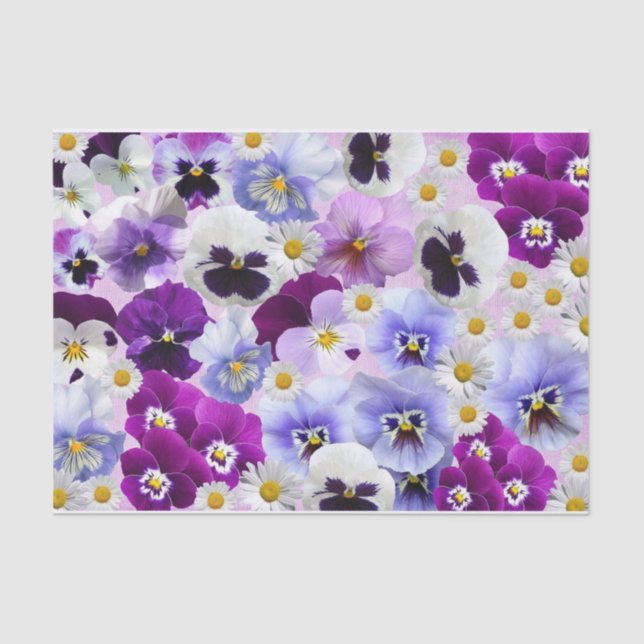 Colourful Pansy and Daisy Flowers  Tissue Paper (Front)
