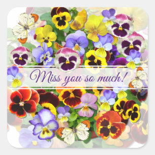 Colourful Pansy Arrangement Miss You Square Sticker