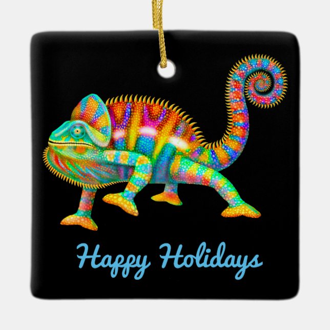 Colourful Panther Chameleon Ceramic Tree Decoration (Front)