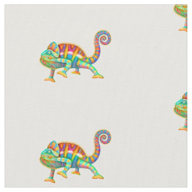 Colourful Panther Chameleon Cotton Fabric (Close Up)