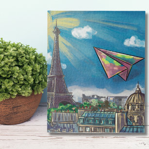 Colourful Paper Aeroplane Flying Paris,Eifel Tower Jigsaw Puzzle