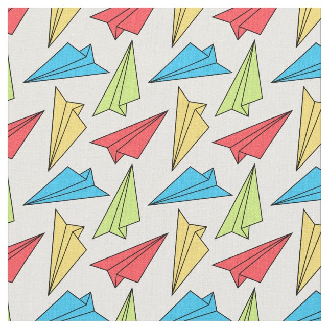 Colourful Paper Aeroplanes Pattern Fabric (Close Up)