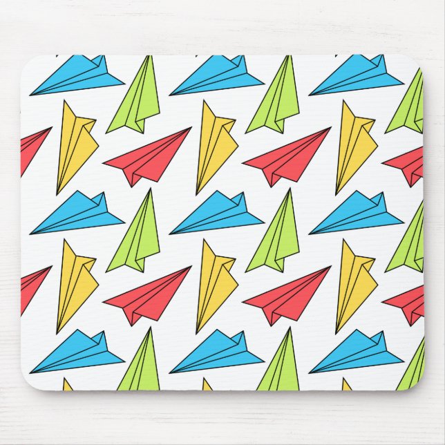 Colourful Paper Aeroplanes Pattern Mouse Mat (Front)