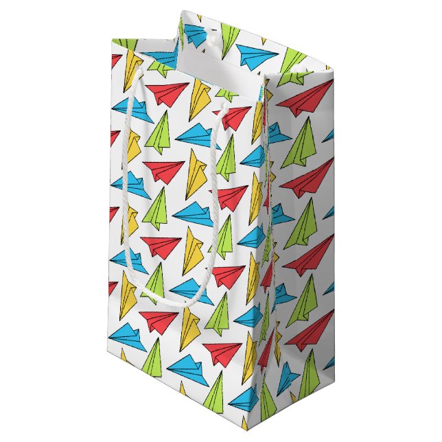 Colourful Paper Aeroplanes Pattern Small Gift Bag (Front Angled)