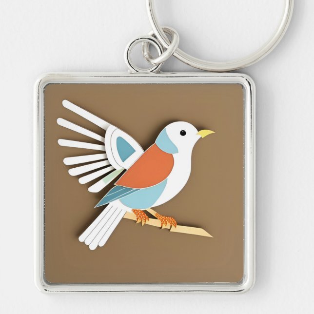 Colourful Paper Art of Bird Key Ring (Front)