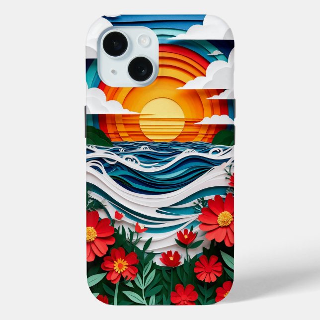 Colourful Paper Art Sunset Scene with Flowers Case-Mate iPhone Case (Back)