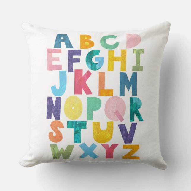 Colourful Paper Collage Alphabet Cushion (Front)