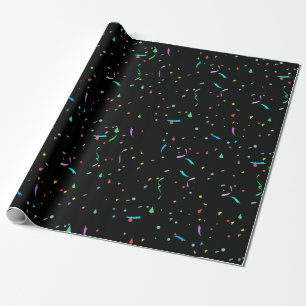 Colourful Paper Confetti on Black   Wrapping Paper