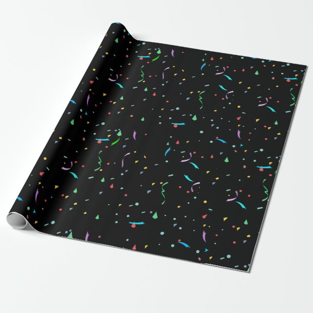 Colourful Paper Confetti on Black | Wrapping Paper (Unrolled)