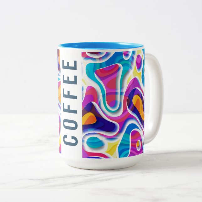Colourful paper cutout abstract pattern Two-Tone coffee mug (Front Right)