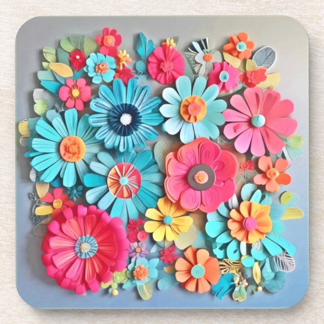 Colourful Paper Floral Art Coaster (Front)