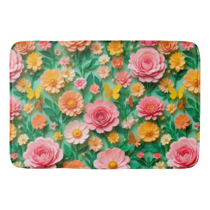 Colourful Paper Flowers and Butterflies Bath Mat