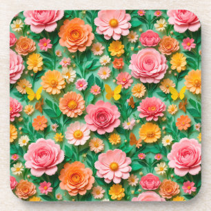 Colourful Paper Flowers and Butterflies Coaster