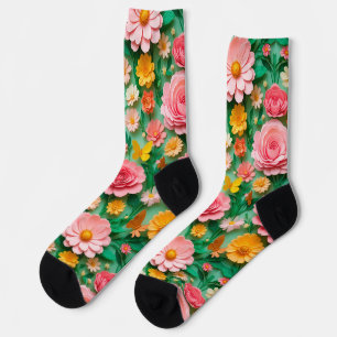 Colourful Paper Flowers and Butterflies Socks