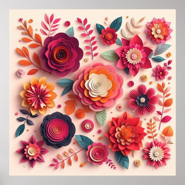 Colourful Paper Flowers Poster (Front)