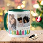 Colourful Paper Trees 3 Photo Christmas Coffee Mug<br><div class="desc">This fun,  colourful Christmas mug features 3 photo templates and a line of overlapping tissue paper trees in red,  green,  lime,  aqua blue,  golden yellow,  and magenta pink. The trees give a crafted,  decoupage feel,  creating a playful mug that makes a great gift!</div>
